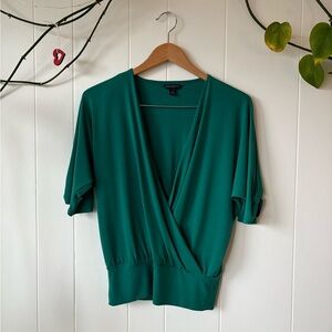 Banana Republic Green Faux Wrap Blouse Short Sleeve XS